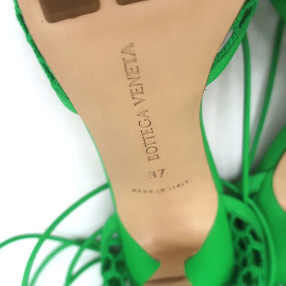 Bottega Veneta Stretch Ankle Tie Sandals Green Mesh & Leather Size 37 - Picture 10 of 10